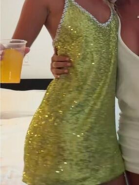 Sequin Slip Mini Dress in Lime Green
